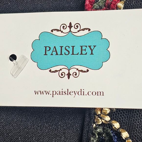 Karlie Multicolored Embroidered Bell Sleeve Velvet Mini Dress NWT Size L - Picture 12 of 15